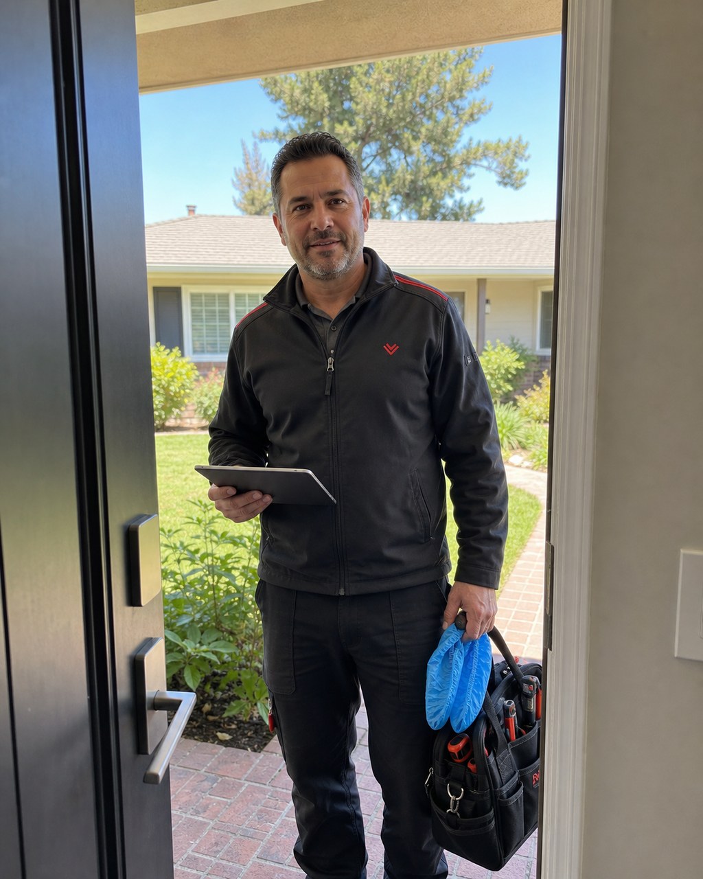 Sub-Zero Santa Clara technician arriving at a Santa Clara front door with tools